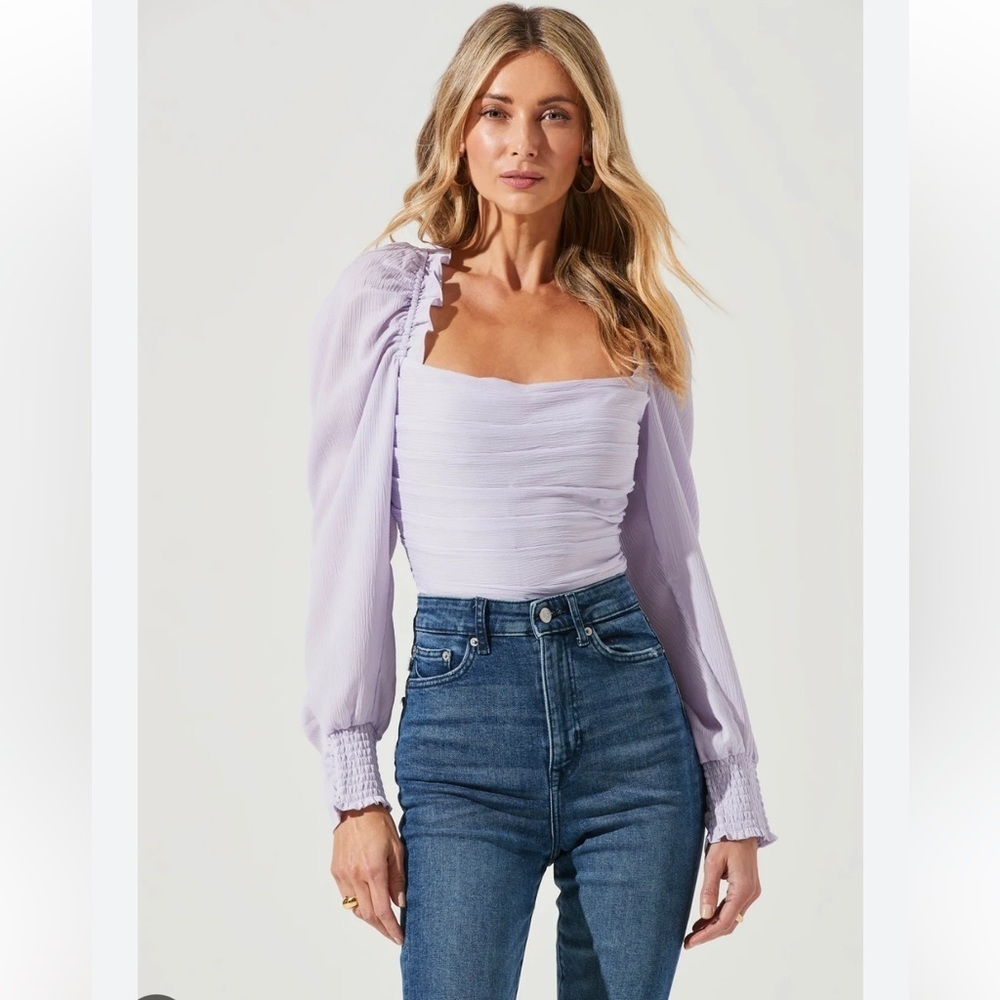 Puff Sleeve Square Neck Top Pale Purple NWT